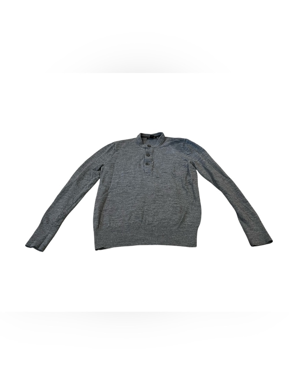 Banana Republic 100% Merino Extra Fine Wool Gray Crewneck Henley Sweater